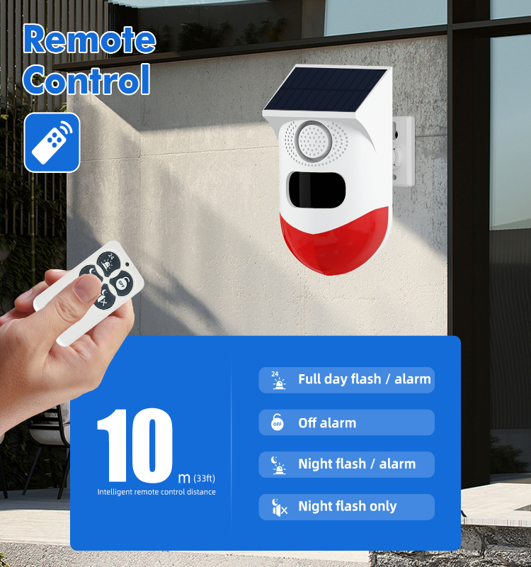 Wireless Outdoor Solar Alarm 120dB Sound Light Infrared Sensor Alarm PIR Motion Detector Remote Controller Home Anti-theft Alarm