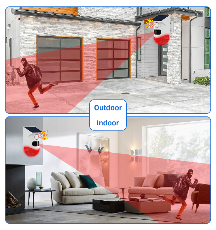 Wireless Outdoor Solar Alarm 120dB Sound Light Infrared Sensor Alarm PIR Motion Detector Remote Controller Home Anti-theft Alarm