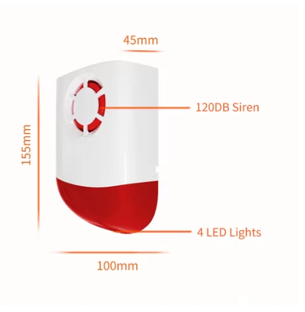 433MHz Outdoor Wireless Waterproof Flash Alarm 120dB High Decibel Loudness Sound & Flash LED Outdoor Security Alarm System